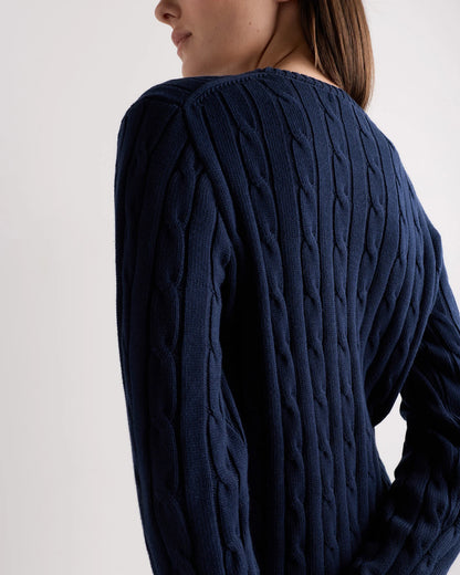 100% Organic Cotton Cable Crewneck Sweater - XS / Sapphire Blue