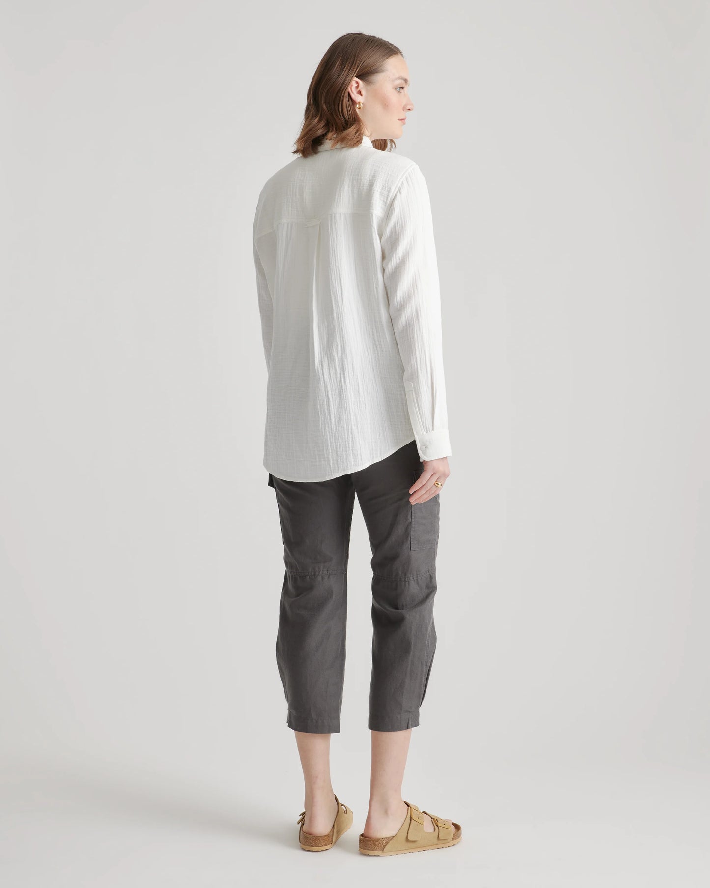 100% Organic Cotton Gauze Long Sleeve Shirt - XS / Khaki Gingham