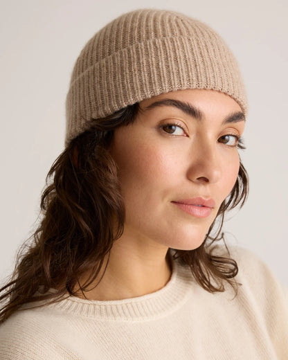 Mongolian Cashmere Ribbed Beanie - XS/S / Heather Charcoal