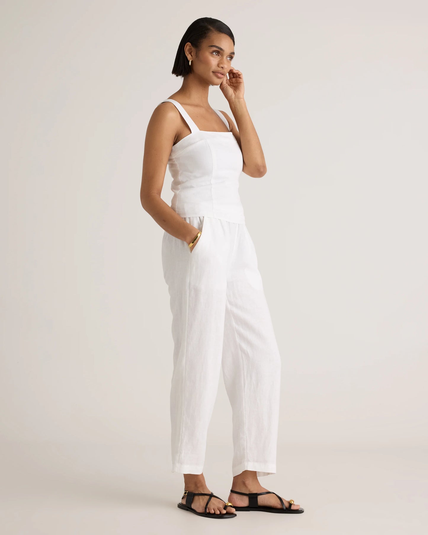 100% European Linen Fitted Tank - XS / Moonstone Blue