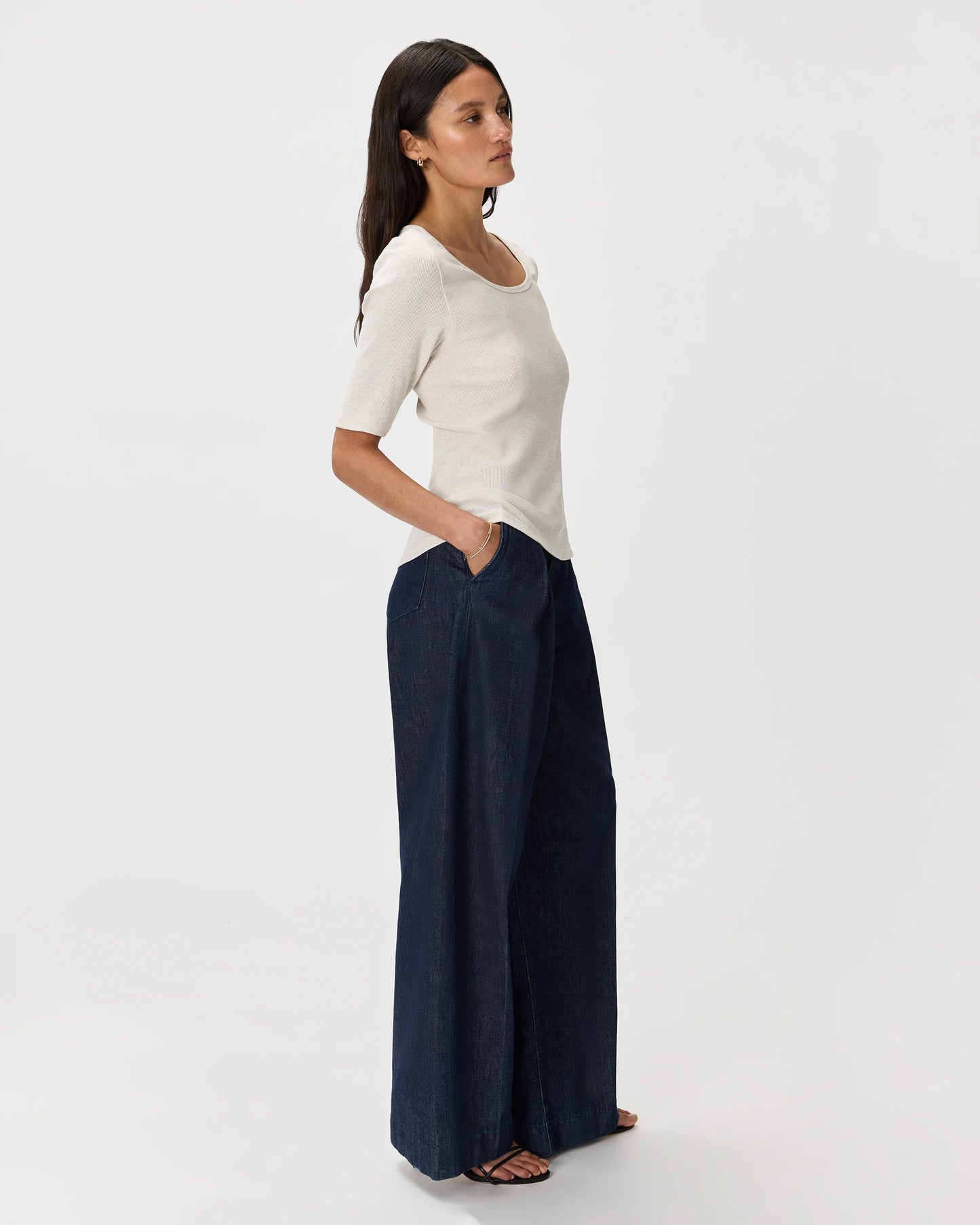 Organic Cotton Micro-Rib Elbow Sleeve Tee - XS / Moonstone Blue