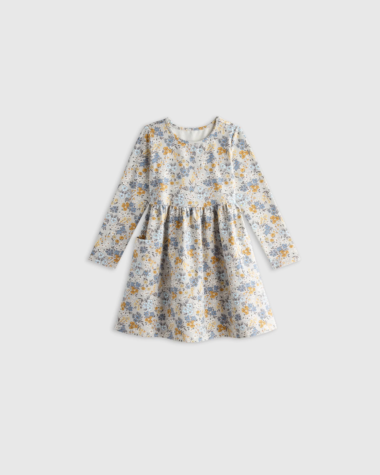 Organic Cotton Long Sleeve Fit and Flare Pocket Dress - 12-18M / Purple Poppy Garden
