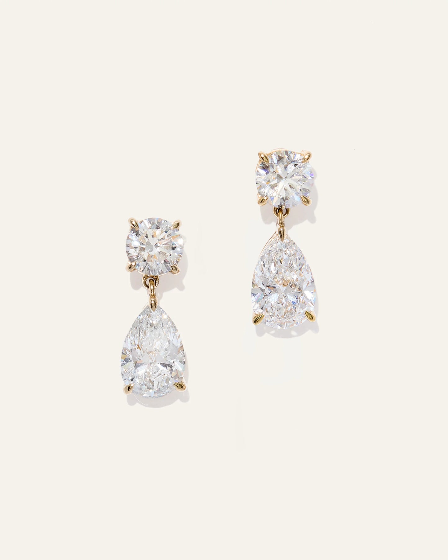 14K Gold Lab Grown Diamond Round & Pear Drop Earrings - One Size / Yellow Gold