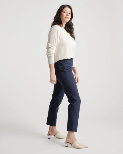 Ultra-Stretch Ponte Pintuck Ankle Pants - XS / Ecru