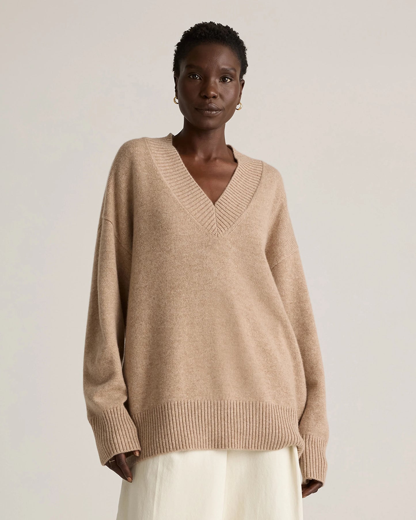 Mongolian Cashmere Oversized V-Neck Sweater - XS / Elk Brown