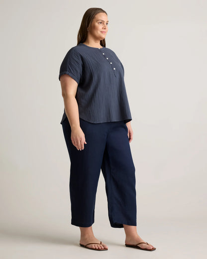 100% Organic Cotton Gauze Roll Sleeve Shirt - 1X / White
