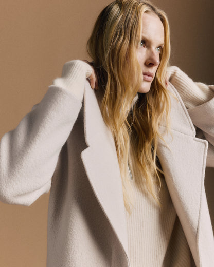 100% Merino Wool Shawl Collar Long Coat - XS / Heather Bone