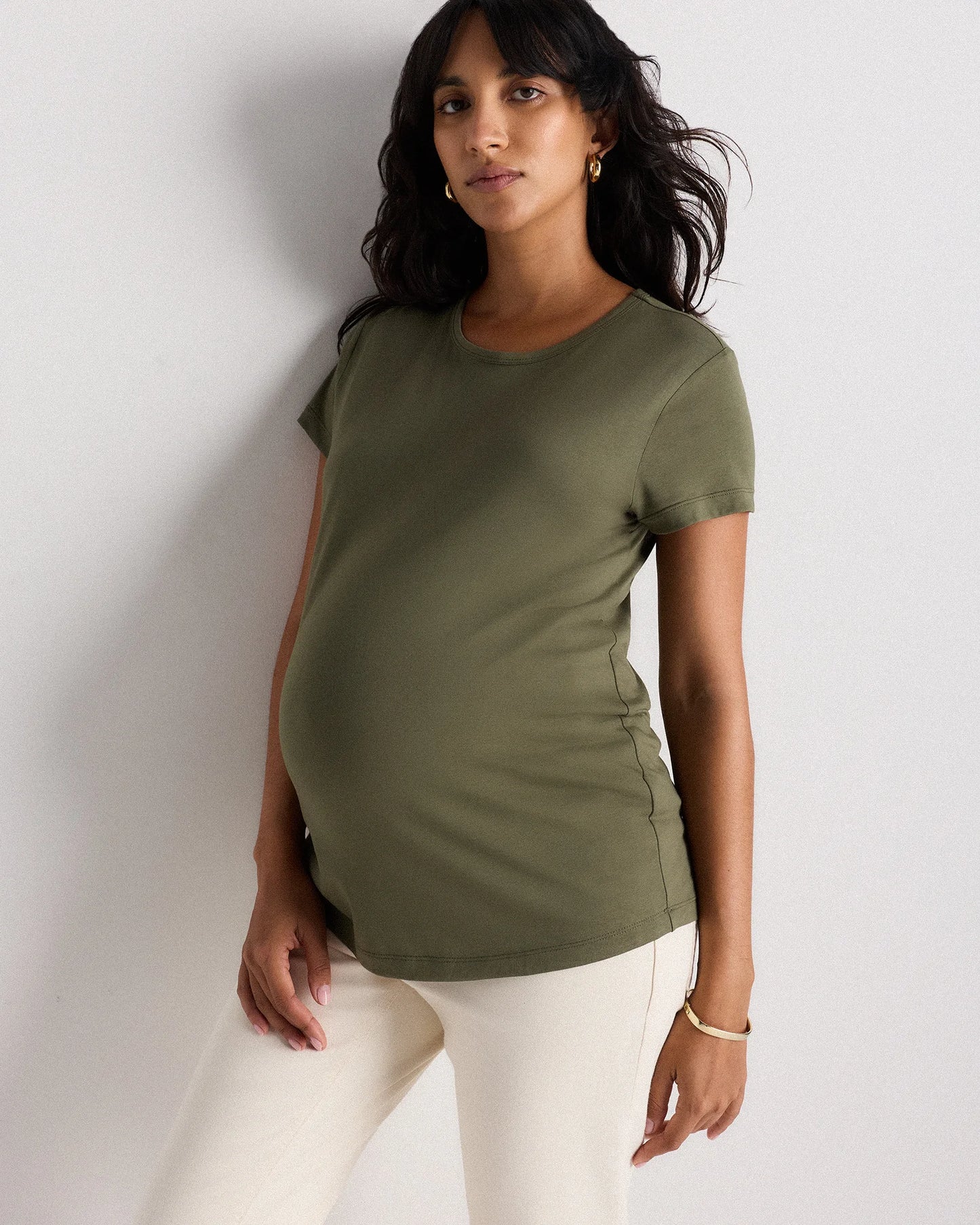 Cotton Modal Maternity Crew Neck Tee (2-pack) - XS / Black/Redwood Brown