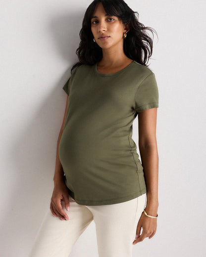 Cotton Modal Maternity Crew Neck Tee (2-pack) - XS / Black/Redwood Brown