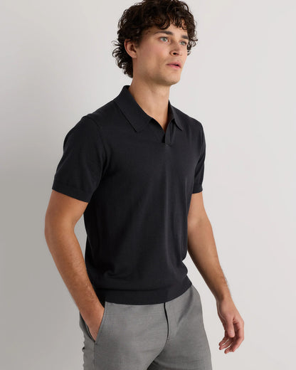 Cotton-Silk Johnny Collar Polo - S / Speckled Beige