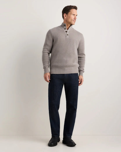 Mongolian Cashmere Waffle Quarter Button Sweater - S / Elk Brown
