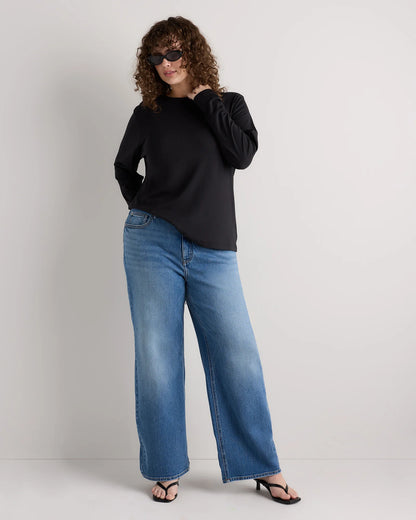 Cotton Modal Long Sleeve Tee - 1X / Black