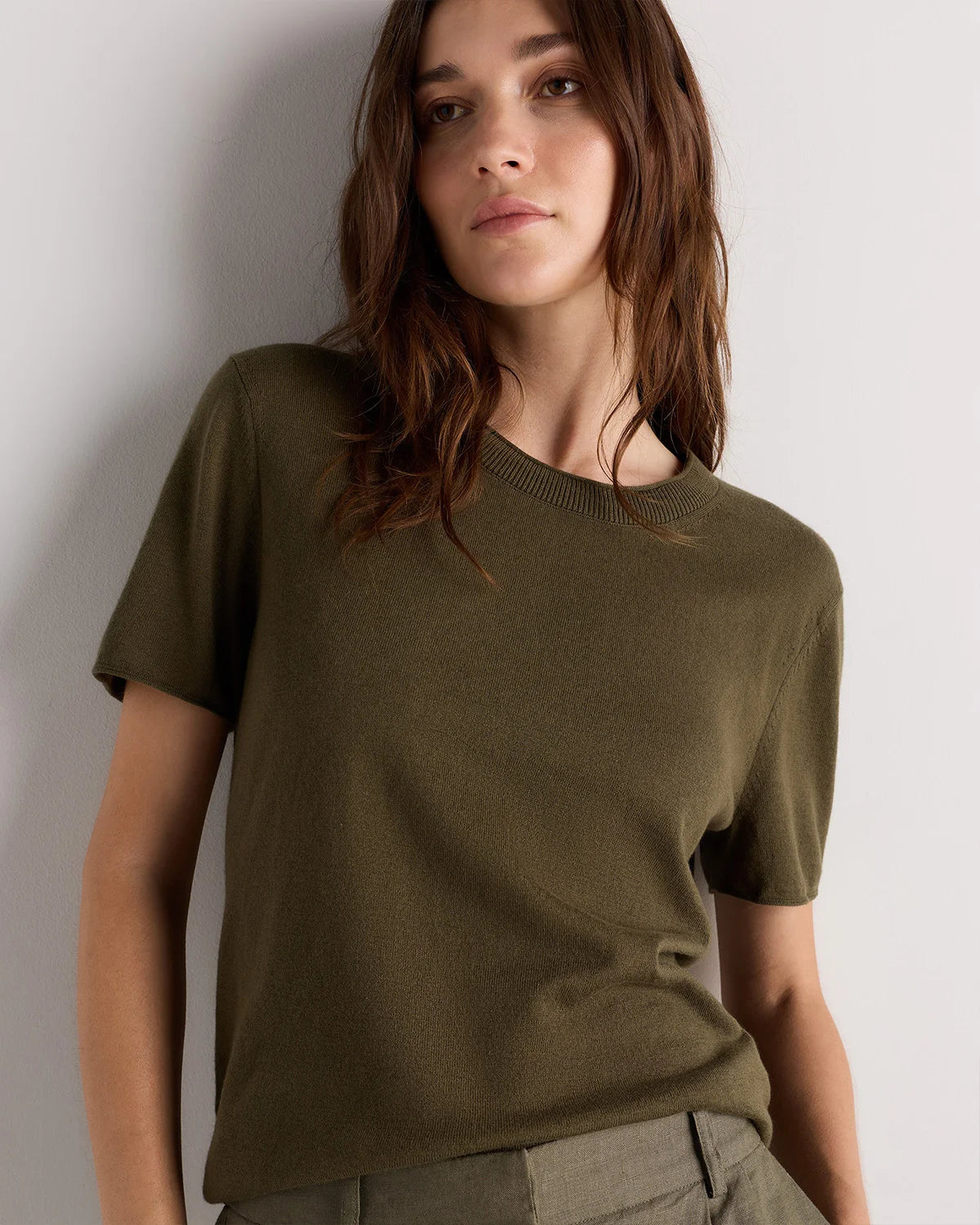 Lightweight Cotton Cashmere Relaxed Sweater Tee - XS / Sugar Stone