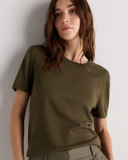 Lightweight Cotton Cashmere Relaxed Sweater Tee - XS / Sugar Stone