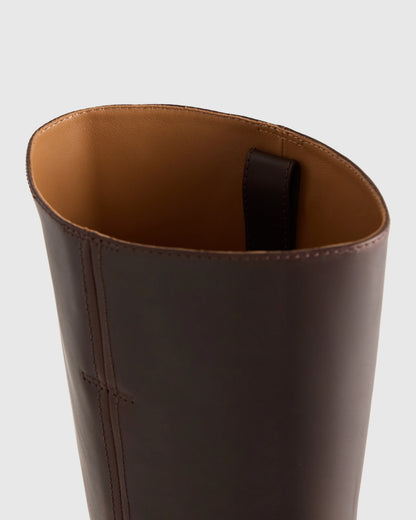 Italian Leather Block Heel Boot - 5 / Chestnut