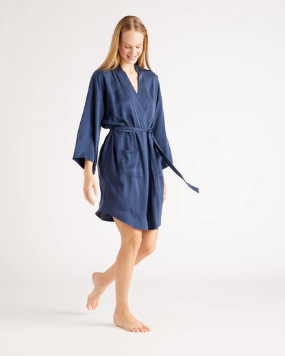 100% Washable Silk Robe - XS / Indigo