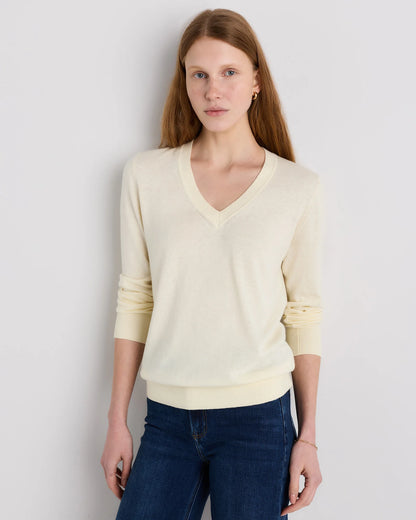Lightweight Cotton Cashmere V-Neck Sweater - XS / Sugar Stone
