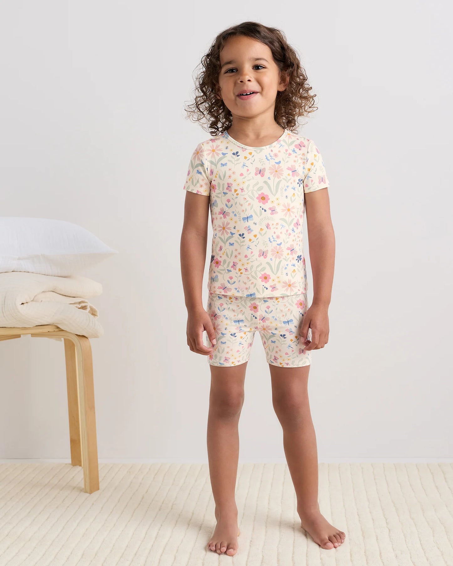 Bamboo Short Sleeve and Shorts Pajama Set - 2T / Lavender Hearts