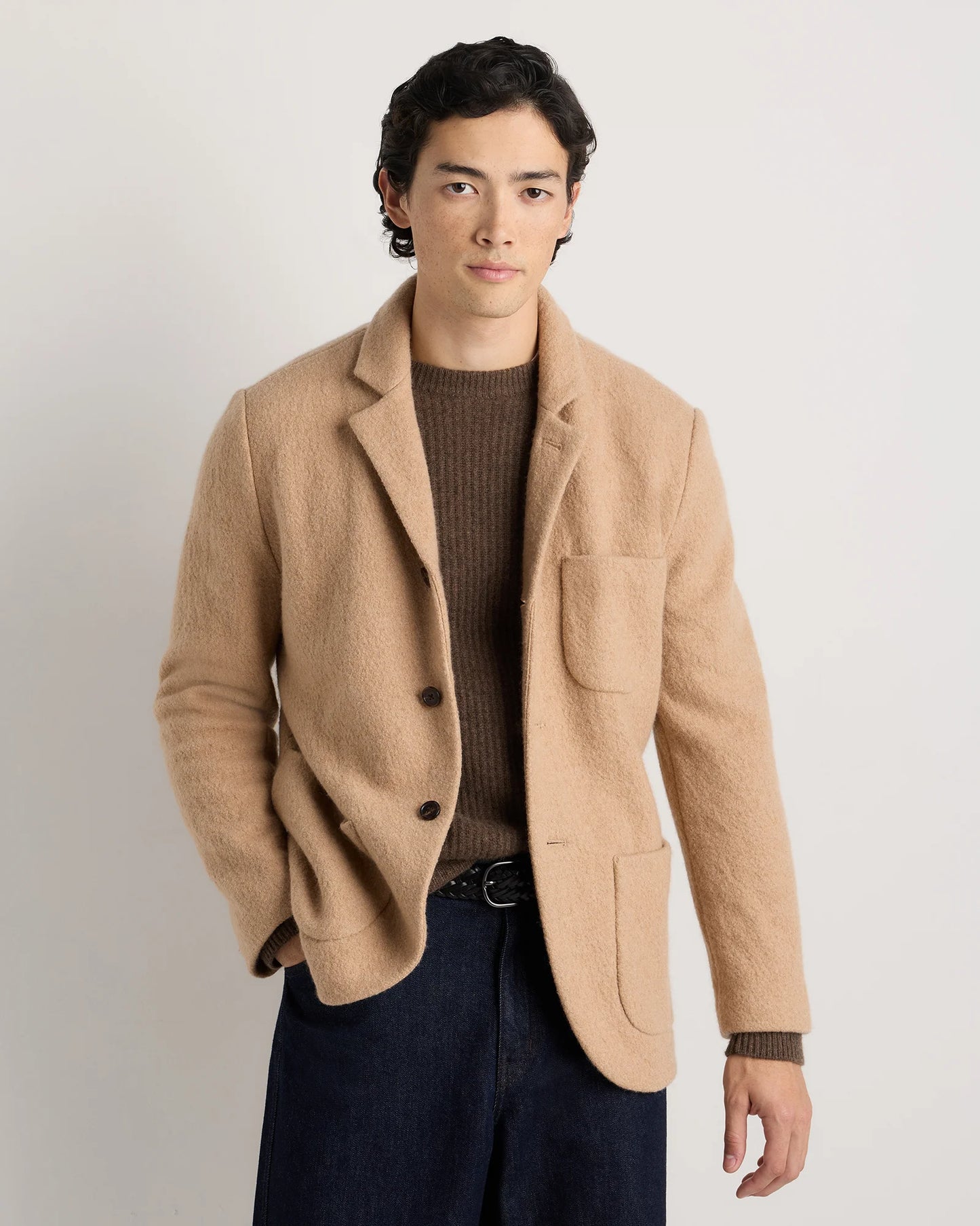 Boiled Wool Cashmere Blazer - S / Heather Charcoal