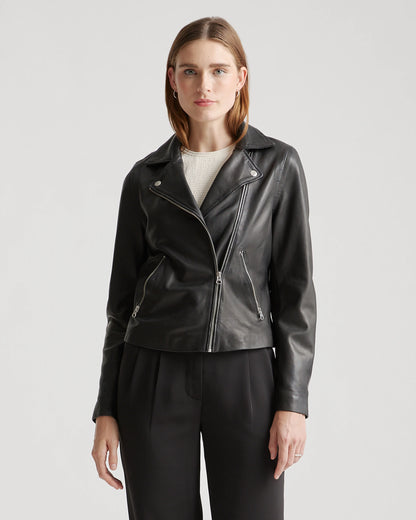 100% Washed Leather Biker Jacket - XS / Brown