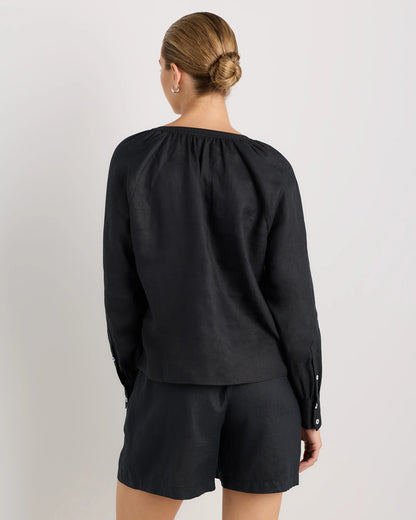 100% European Linen Peasant Top - XS / White