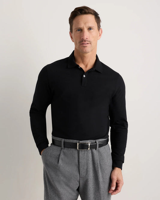Organic Cotton Long Sleeve Pique Polo - S / Black