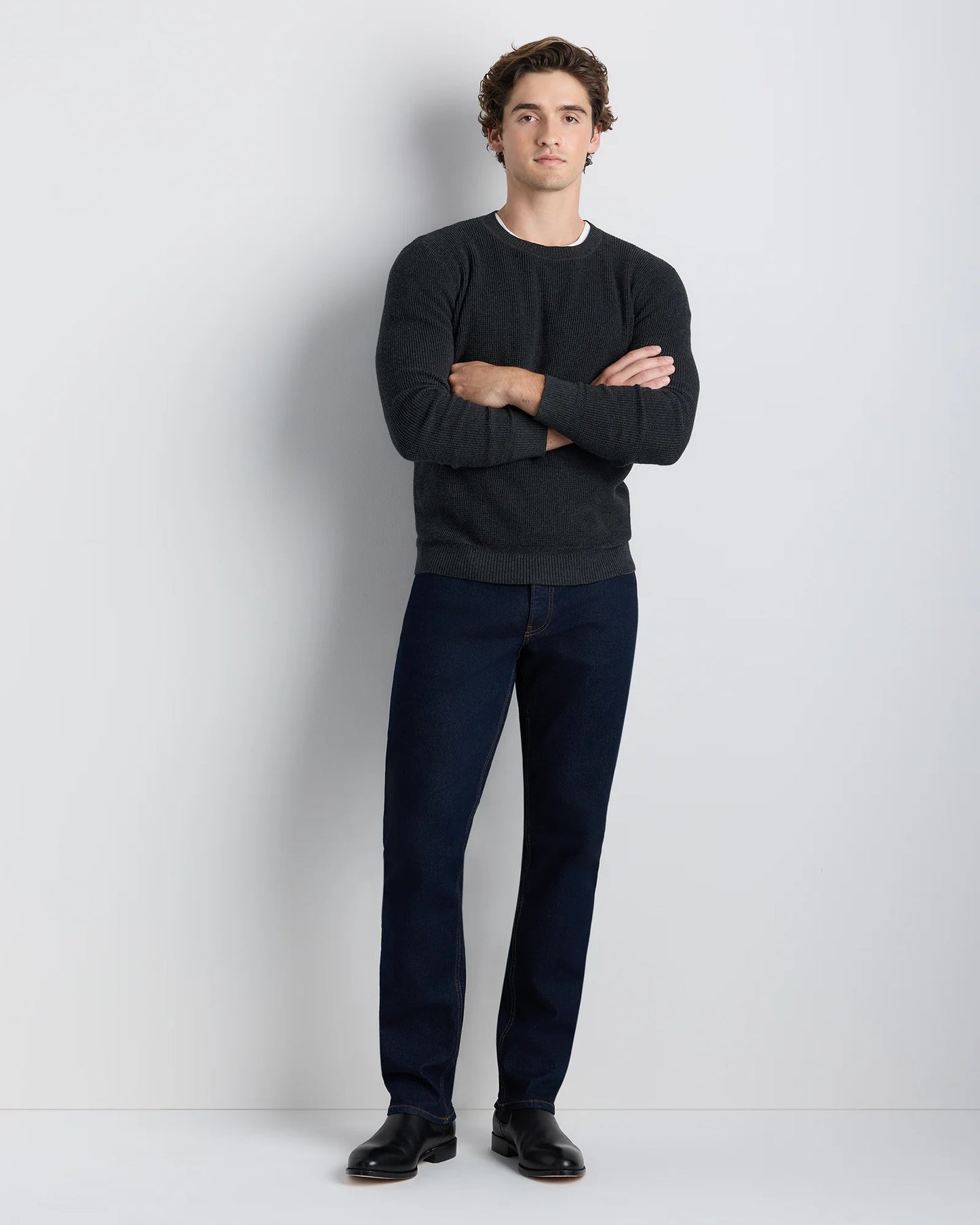 Organic Cotton Cashmere Waffle Crewneck Sweater - S / Bayberry Olive