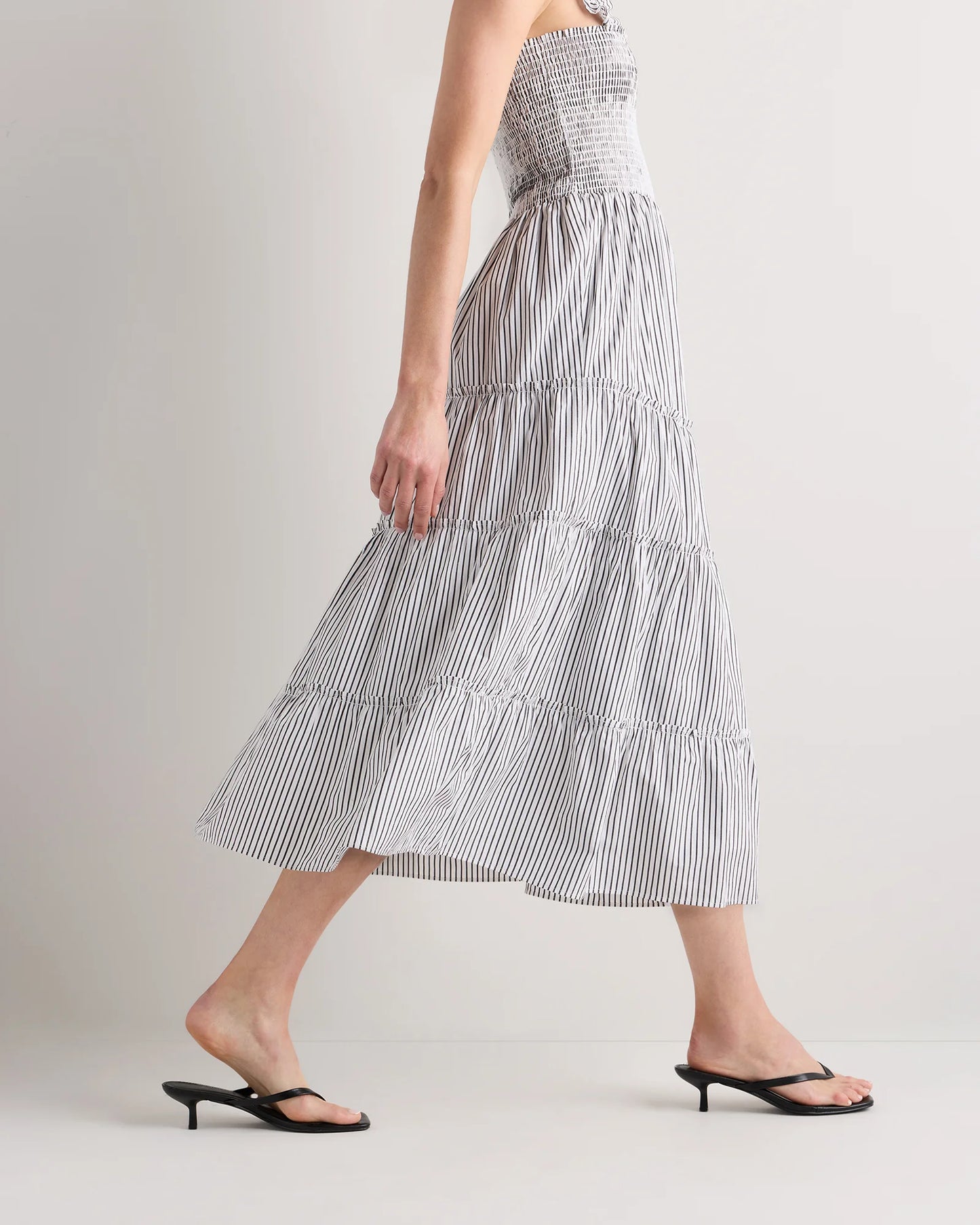 100% Organic Cotton Poplin Smocked Midi Dress - XS / Riviera Blue Heirloom Floral