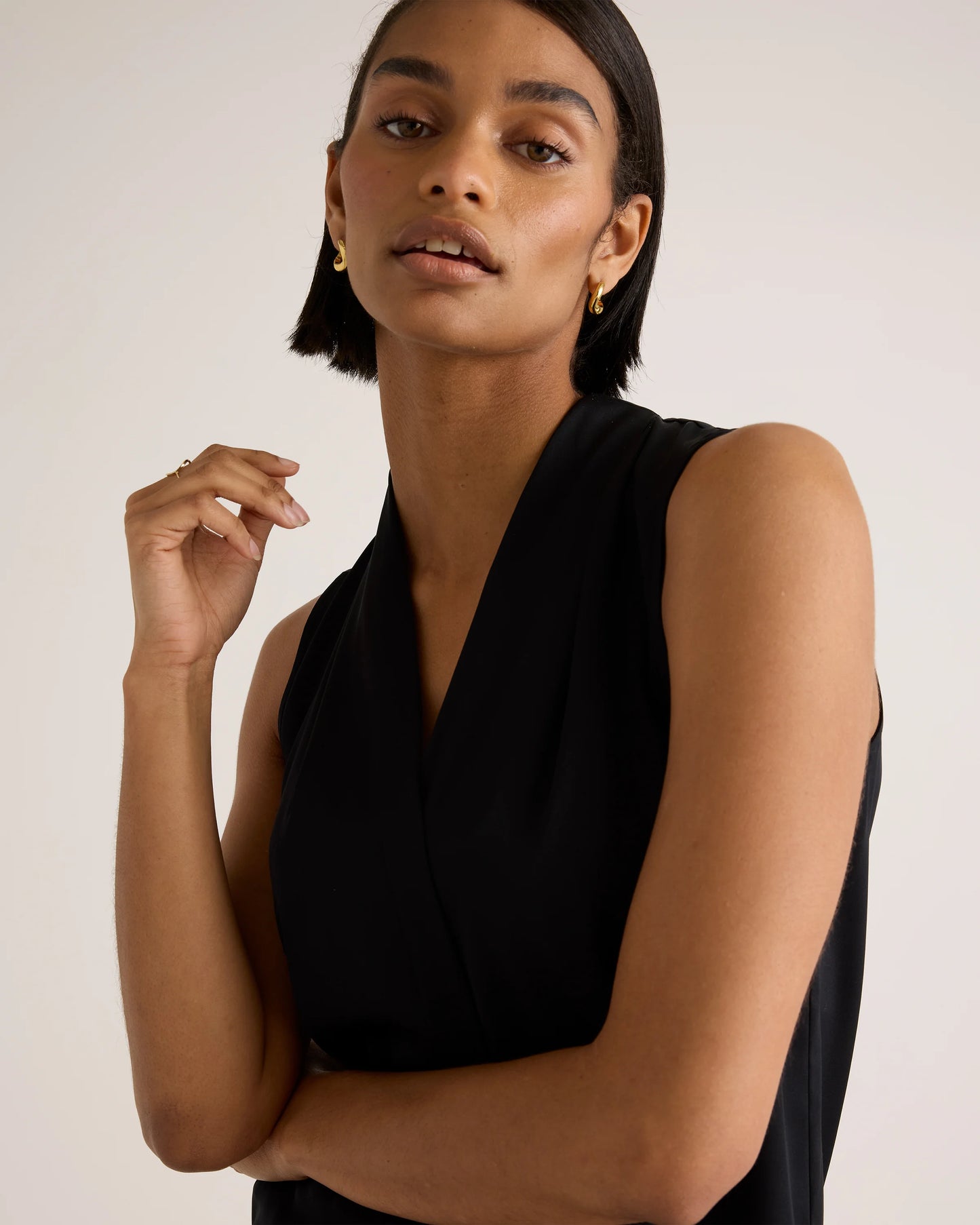 Washable Stretch Silk Sleeveless Blouse - XS / Black