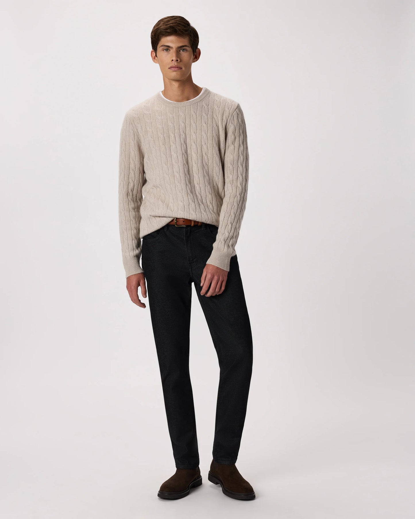Mongolian Cashmere Classic Cable Crewneck Sweater - S / Teak
