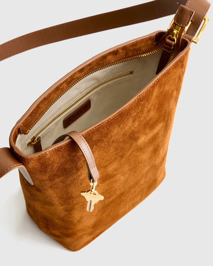 Italian Suede Bucket Crossbody - One Size / Sand