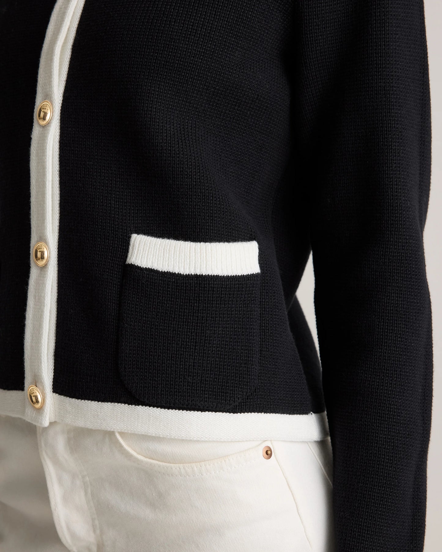 100% Organic Cotton Sweater Jacket - XS / Black/Ivory Colorblock