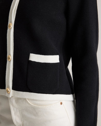 100% Organic Cotton Sweater Jacket - XS / Black/Ivory Colorblock