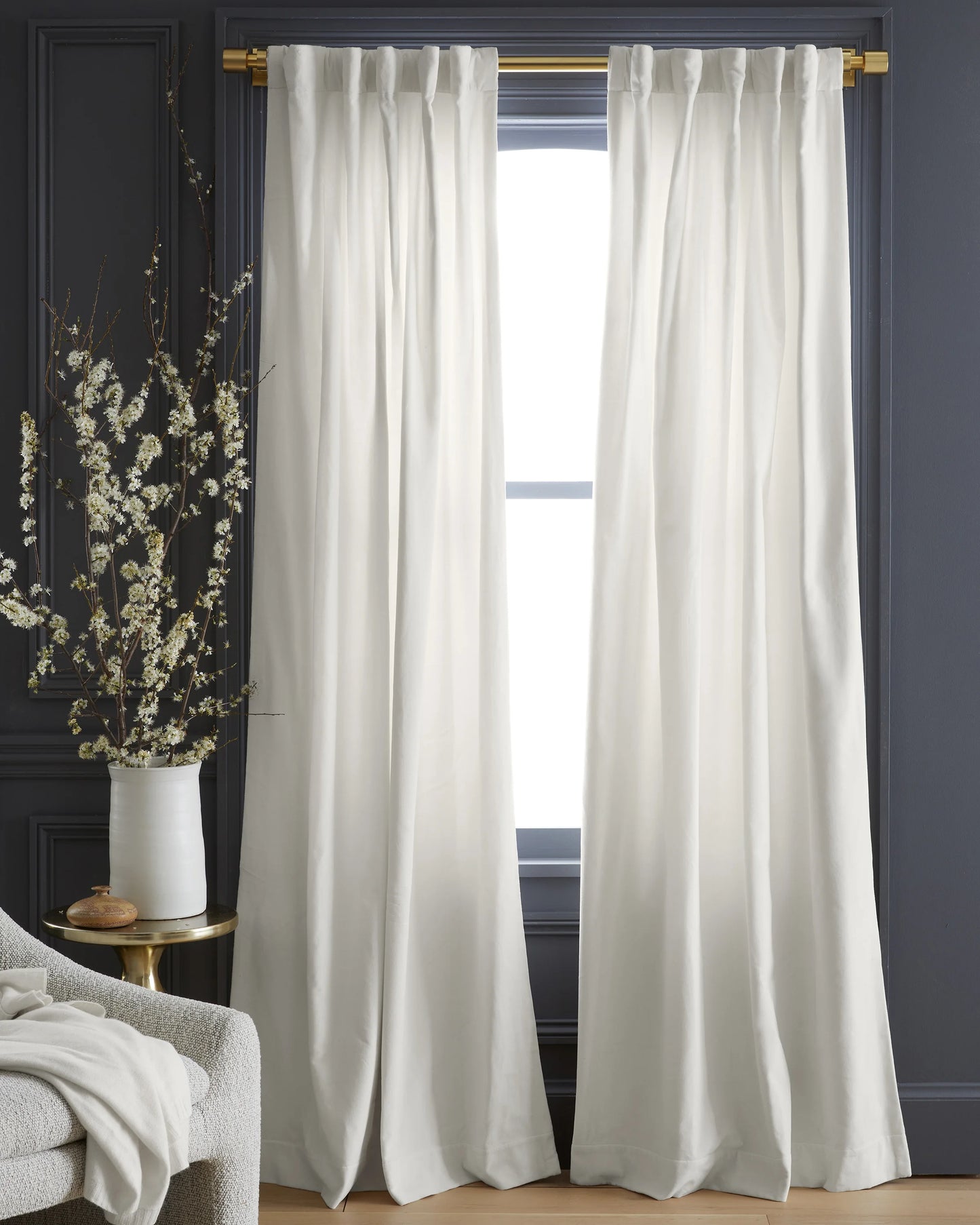 Cotton Velvet Curtain - Single Panel - 48x84 / Ivory