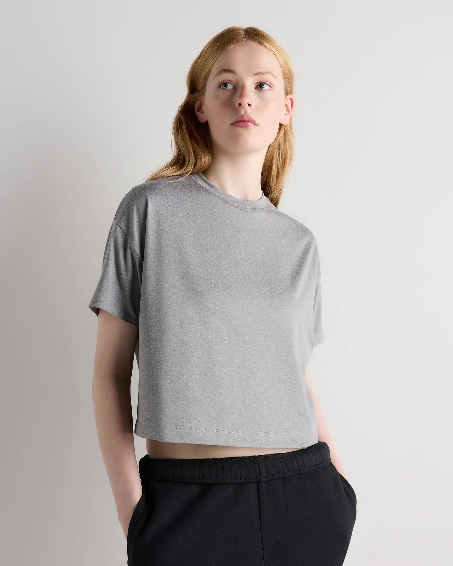 Flowknit Breeze Boxy Cropped Tee - XS / Heather Deep Navy