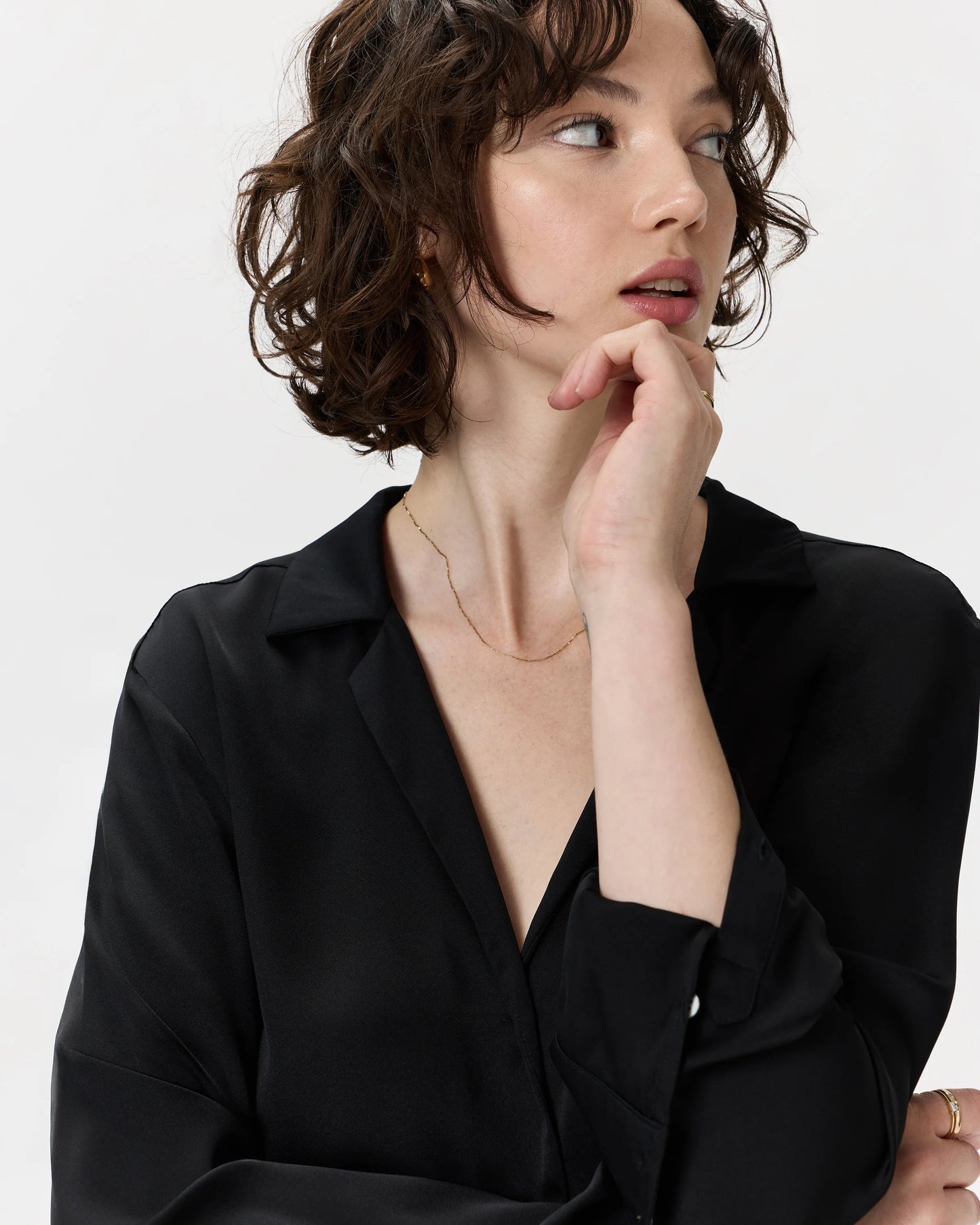 Washable Stretch Silk Notch Collar Blouse - XS / Moonstone Blue
