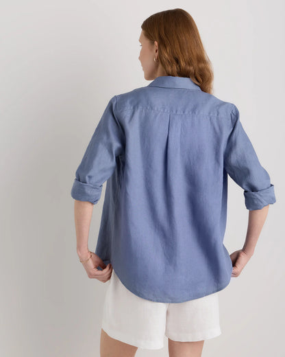 100% European Linen Long Sleeve Shirt - XS / Blue Pinstripe