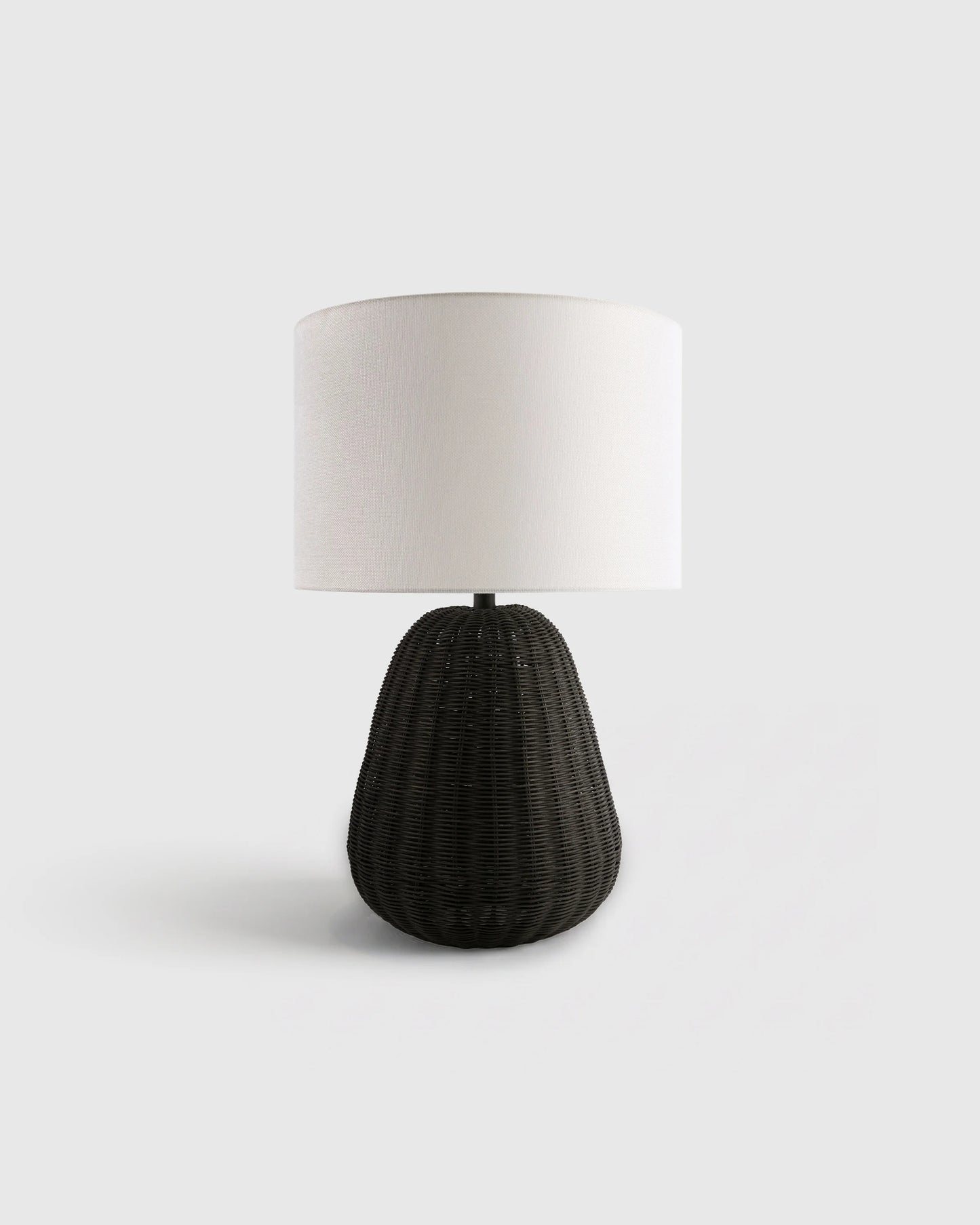 Natural Rattan Table Lamp with Linen Shade - One Size / Light Brown