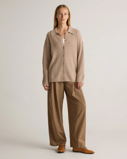 Mongolian Cashmere Wide-Rib Oversized Collared Cardigan - XS / Oatmeal