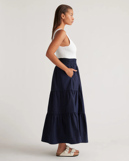 100% Organic Cotton Poplin Tiered Maxi Skirt - XS / Black