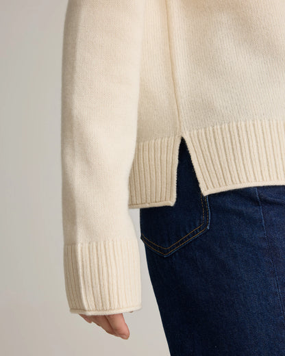 Mongolian Cashmere Boxy Crewneck Sweater - XS / Faded Denim/Brown/Ivory Variegated Stripe
