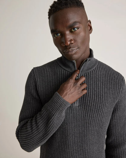 100% Organic Cotton Fisherman Quarter-Zip Sweater - S / Big Sur Green