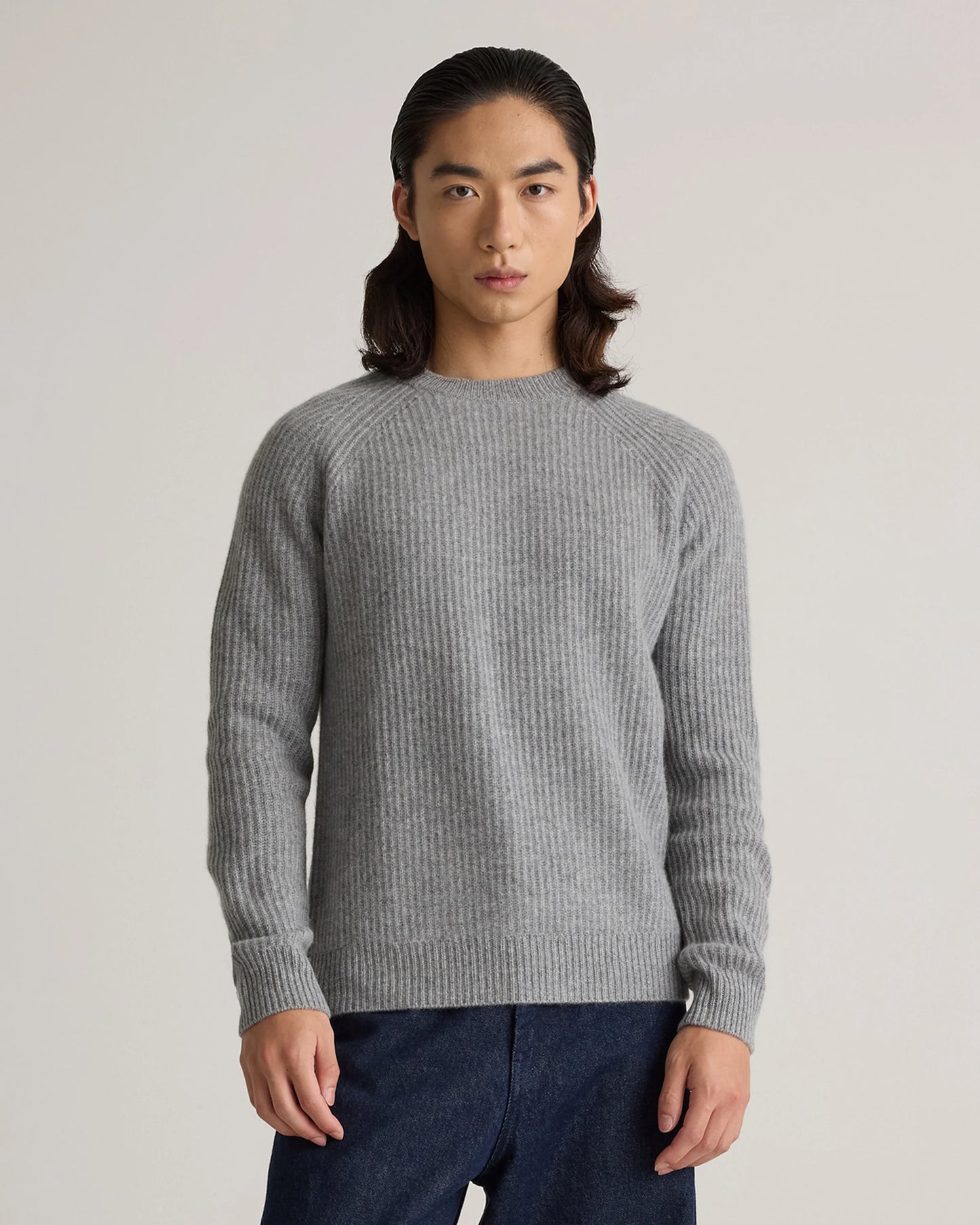 Mongolian Cashmere Fisherman Crewneck Sweater - S / Navy Marl