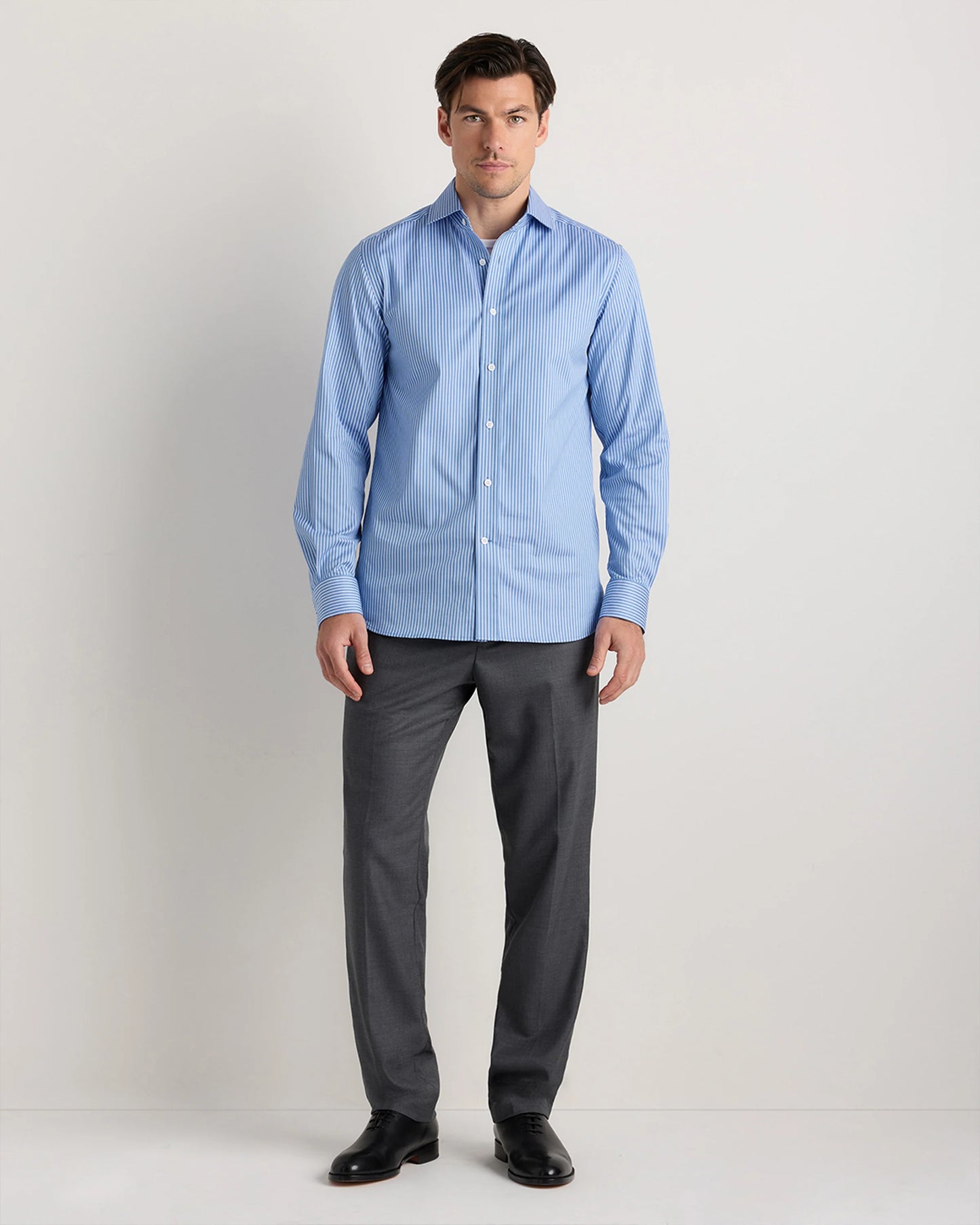 Organic Cotton Stretch Twill Dress Shirt - S / Grey Stripe