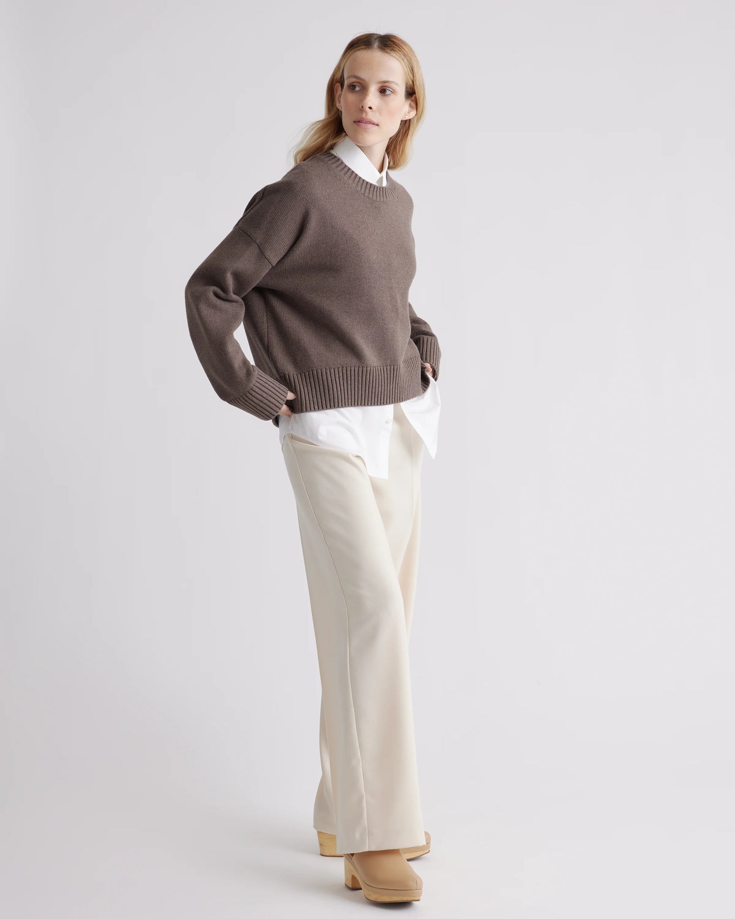 100% Organic Cotton Boyfriend Crew Sweater - XS / Speckled Beige