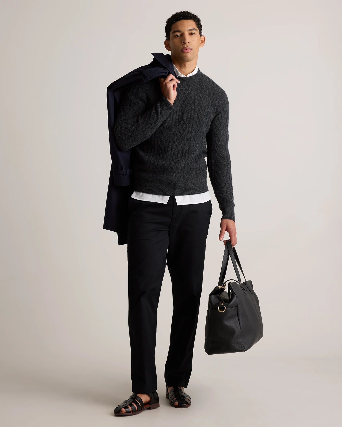 Mongolian Cashmere Cable Crewneck Sweater - S / True Navy