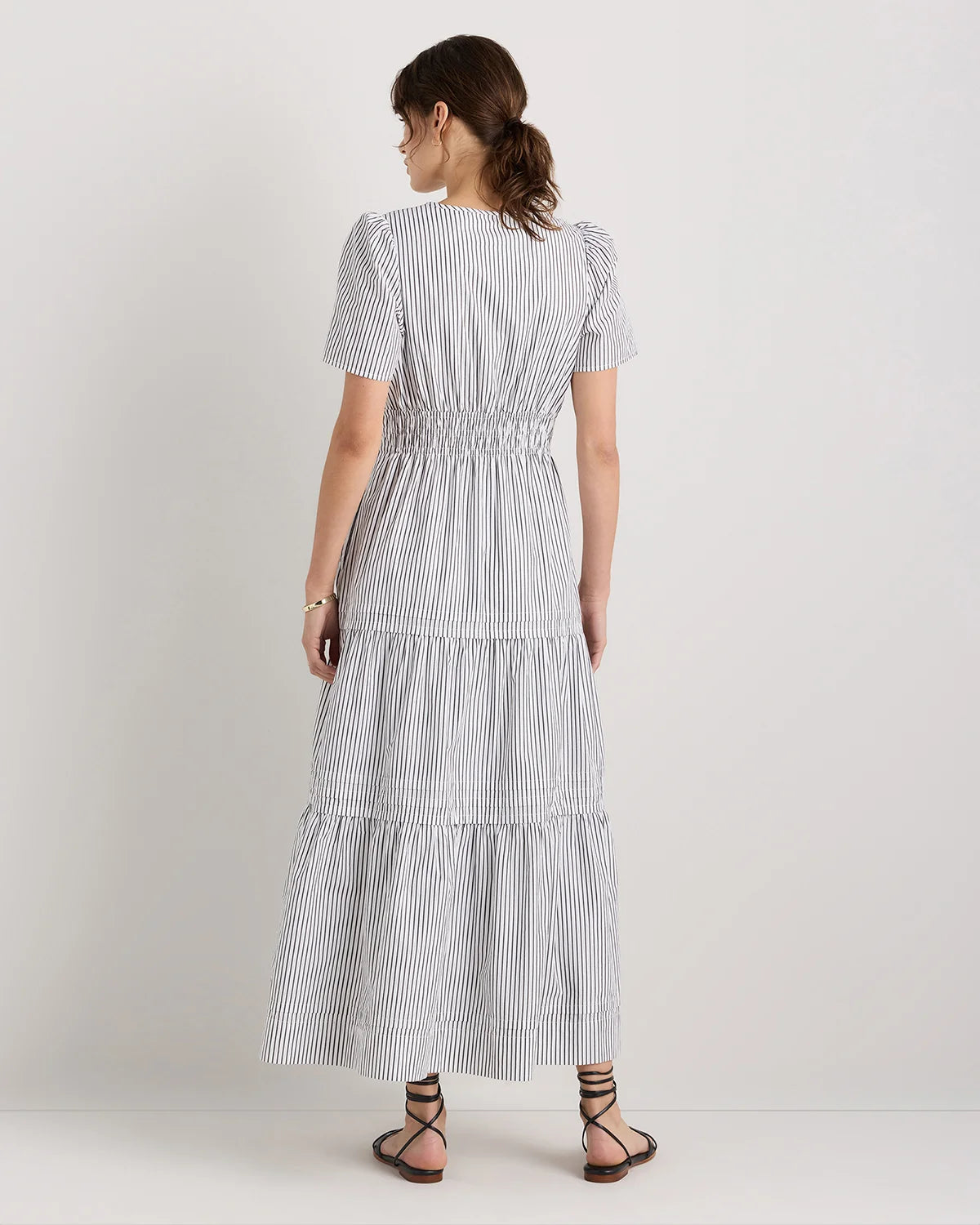 100% Organic Cotton Poplin Tiered Maxi Dress - XS / Riviera Blue Heirloom Floral