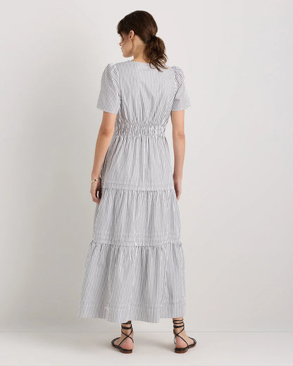 100% Organic Cotton Poplin Tiered Maxi Dress - XS / Riviera Blue Heirloom Floral