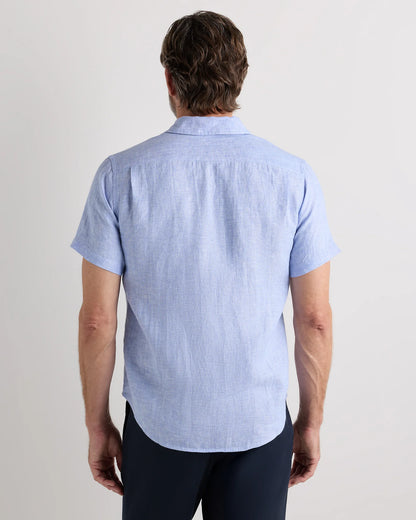 100% European Linen Relaxed Short Sleeve Shirt - XS / Taupe Brown Chambray