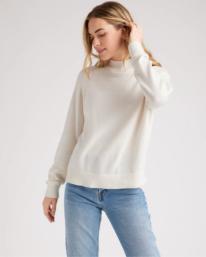 100% Organic Cotton Mock Neck Sweater - XS / Ivory